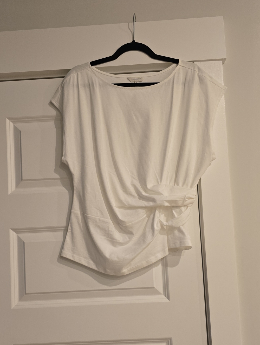 Banana Republic White Short Sleeve Twist-Detail Top